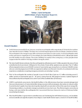 UNFPA Whole of Syria Situation Report #1: Türkiye-Syria Earthquake - 08 February 2023