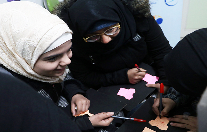 UNFPA -supported women and girls’ safe spaces in Aleppo every day to take part in activities like vocational training, awareness