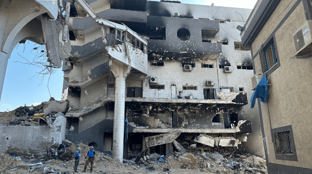 Damage to Al-Shifa Hospital, in Gaza, seen in April of 2024. The hostilities have only escalated since then. © UNFPA / Dominic Allen