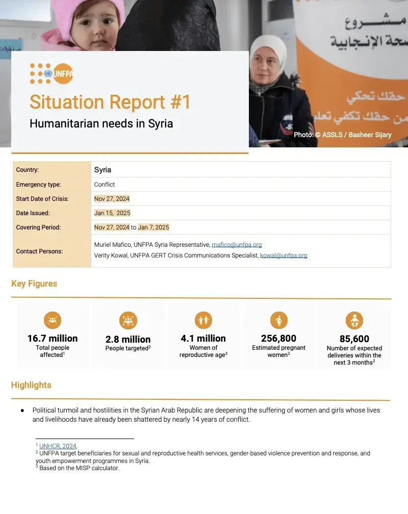 UNFPA Syria Situation Report #1