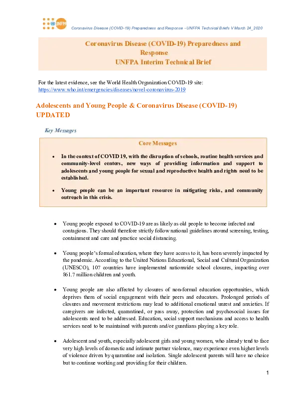 Coronavirus Disease (COVID) -  Preparedness and Response / UNFPA Interim Technical Brief 