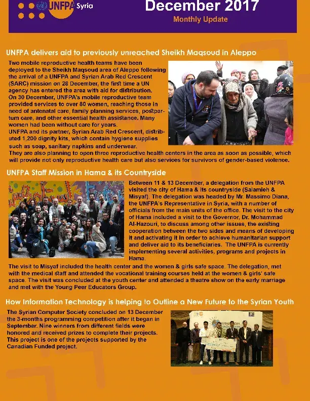 UNFPA Syria Monthly Update (December) 2017  